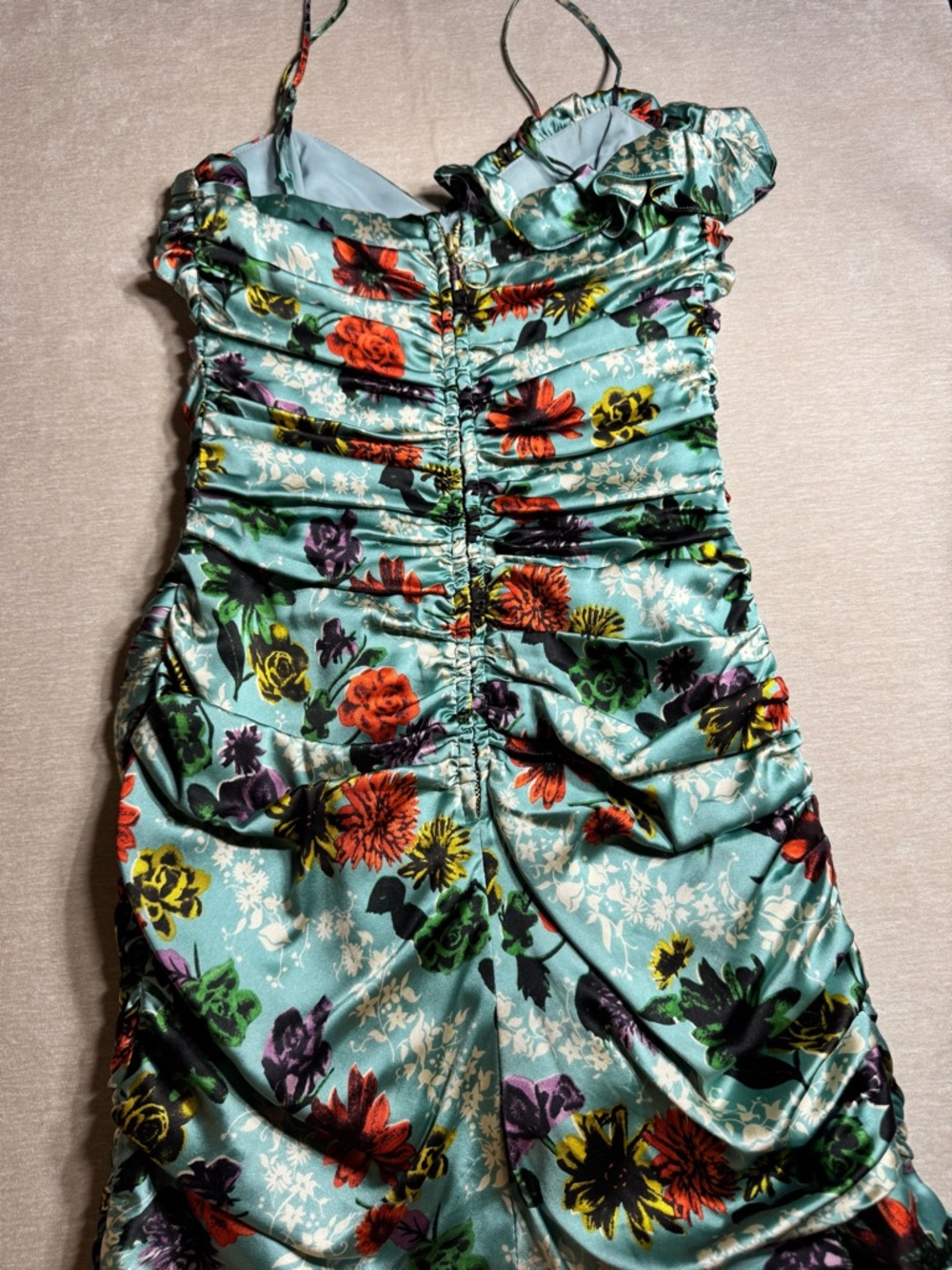 Vintage 90s Betsey Johnson Ruffled and Ruched Silk Floral Dress - Picture 7 of 8